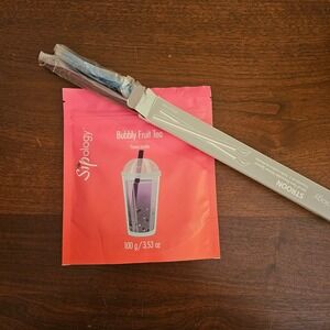 Sipology Bubbly Pink Lemonade  Fruit Tea Set of 2 Reusable Straw Spoon Stroon